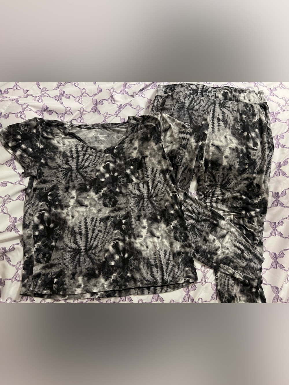 Koolaburra Black & Gray Tie-Dye Lounge Top and Pants Set